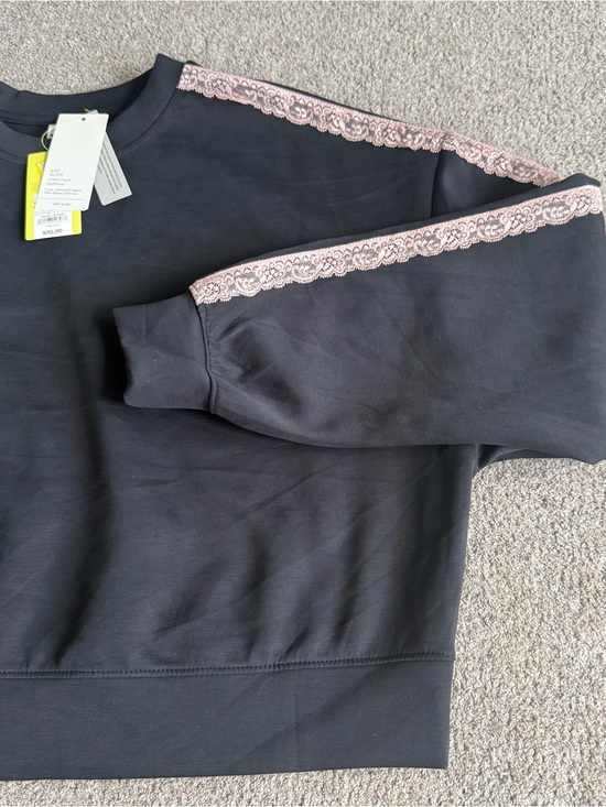 all in motion Tops - All in Motion Women’s Airy Sleek Black Crew Neck Sweatshirt with Pink Lace Trim